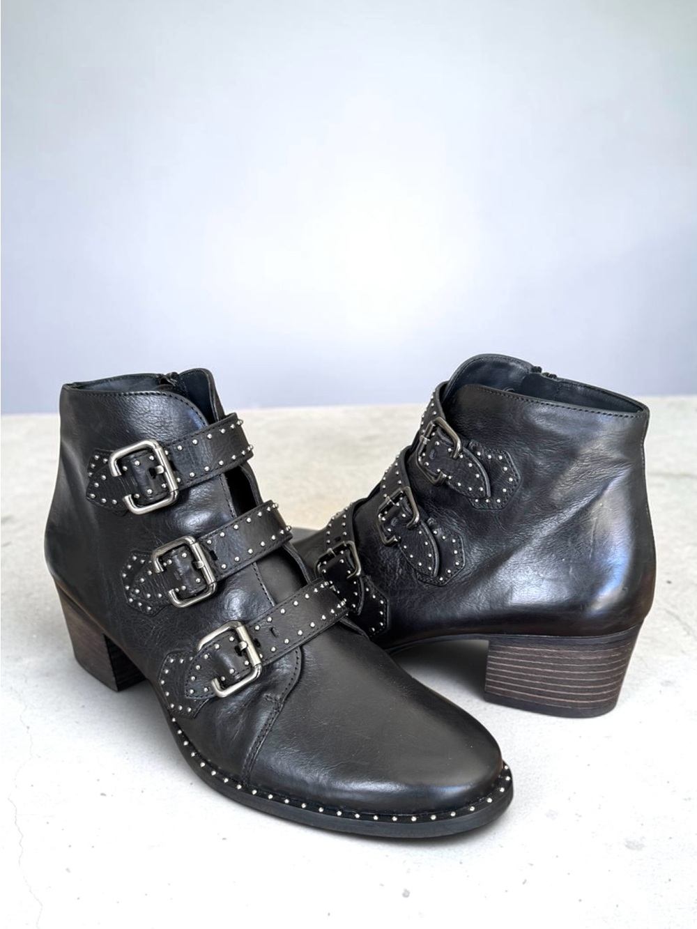 Paul Green Soho Studded Ankle Moto Boots Black Leather